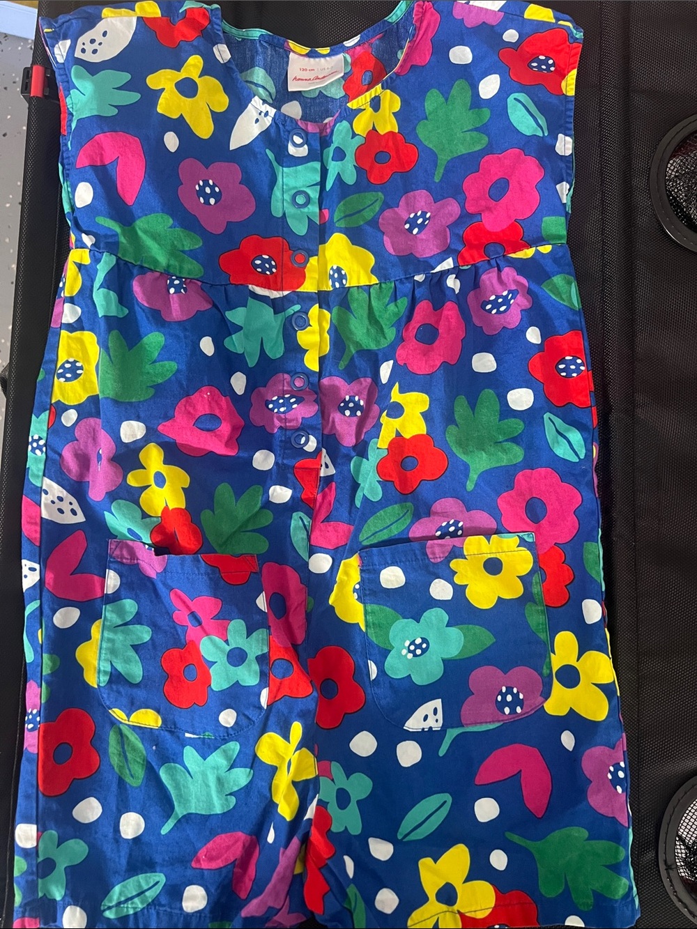 Hanna Andersson Navy Floral Cotton Romper with Bright Blooms